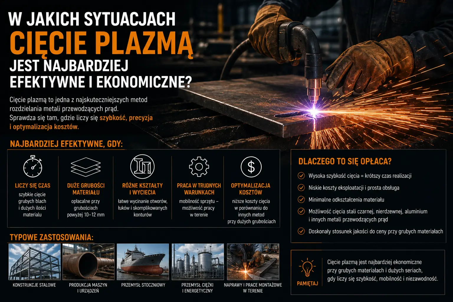 Kiedy cięcie plazmą jest opłacalne: serie, stal i grubsze blachy