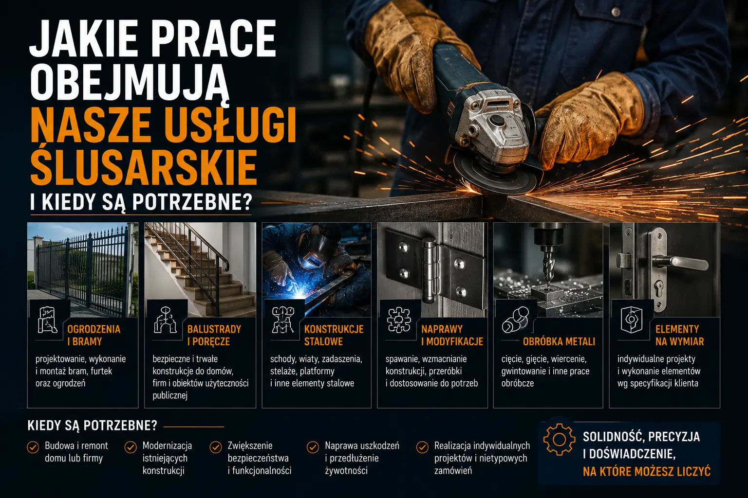 Zakres prac ślusarskich: cięcie, wiercenie, spawanie i montaż